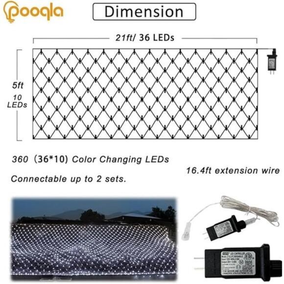Cool White Net Lights, 360 LED Outdoor Christmas Net Lights, 21x5 ft Mesh Lights - Picture 4 of 7
